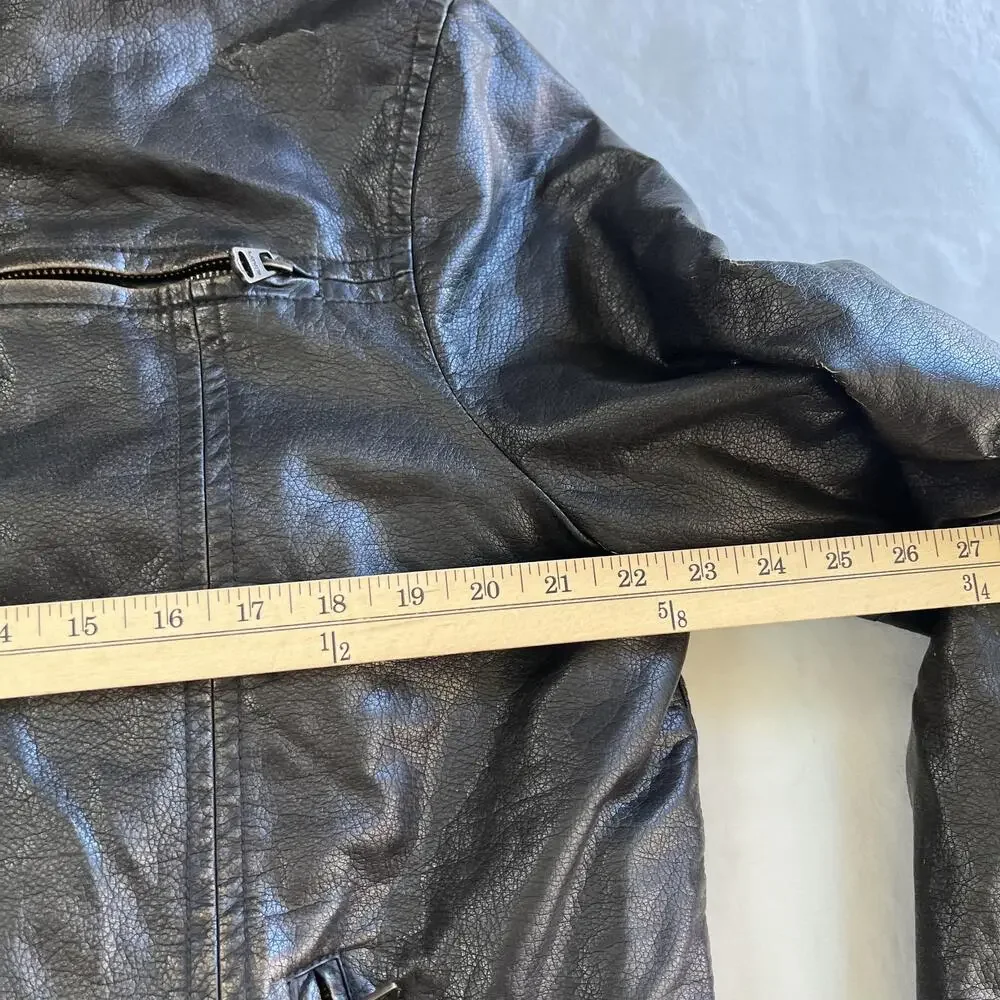 Levi's Jacket Mens Large Black Faux Leather Hooded Lined Biker Motorcycle READ